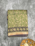 Maheshwari fancy saree olive green color allover prints & small zari border with printed pallu and printed blouse