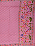 Organza fancy saree rose pink color allover weaves & weaving border with short pallu and printed blouse