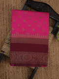 Jute fancy saree dark pink color allover zari butis & zari checks border with rich pallu and contrast plain blouse