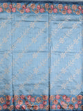 Tussar fancy saree blue color allover prints & printed border with printed pallu and contrast printed blouse