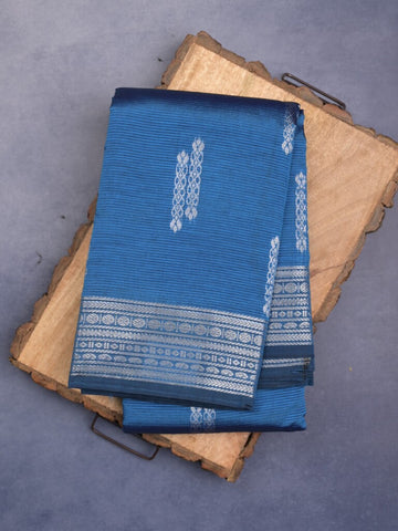 Mangalagiri fancy saree sky blue color allover zari weaves & zari border with rich pallu and plain blouse