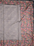 Tussar fancy saree grey color allover prints & printed border with printed pallu and contrast printed blouse