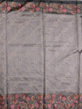 Tussar fancy saree grey color allover prints & printed border with printed pallu and contrast printed blouse