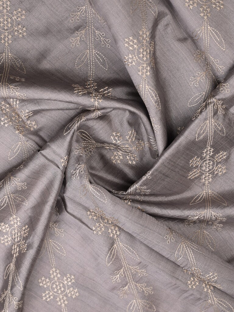 Tussar fancy saree grey color allover prints & printed border with printed pallu and contrast printed blouse