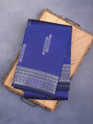 Mangalagiri fancy saree royal blue color allover zari weaves & zari border with rich pallu and plain blouse