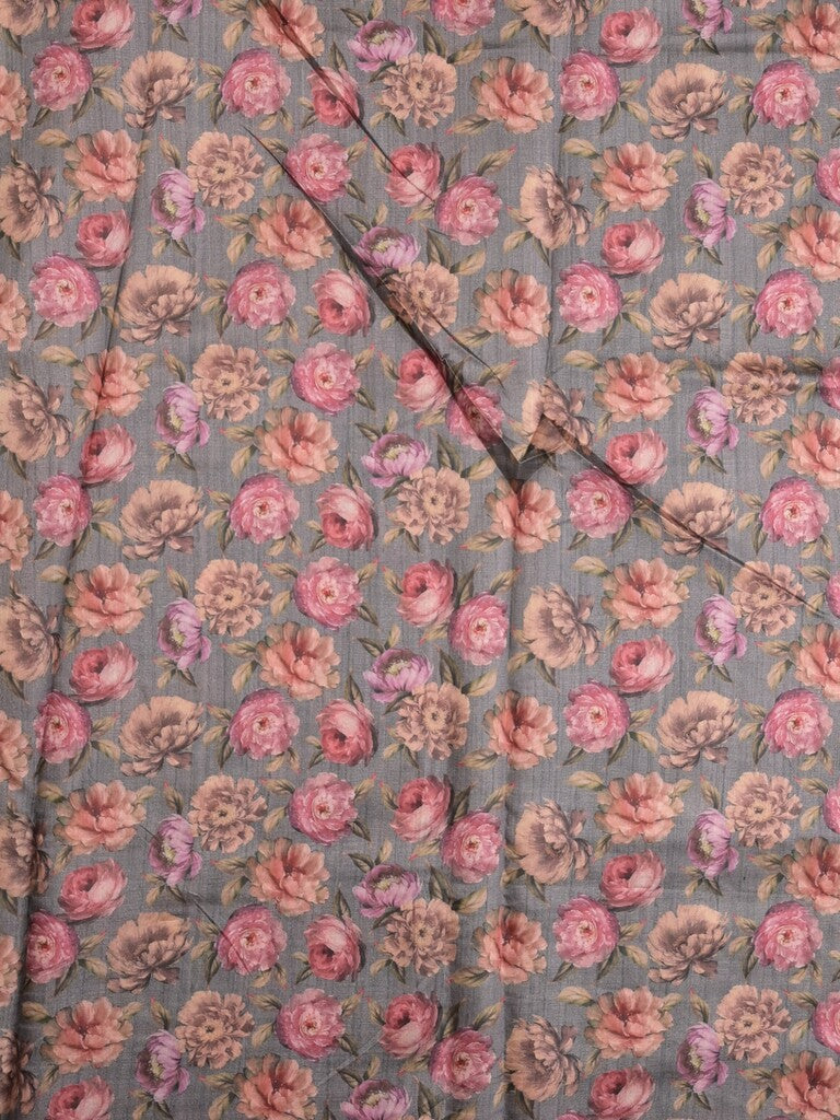 Tussar fancy saree grey color allover prints & printed border with printed pallu and contrast printed blouse