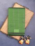 Mangalagiri fancy saree bottle green color allover zari stripes with contrast pallu and plain blouse