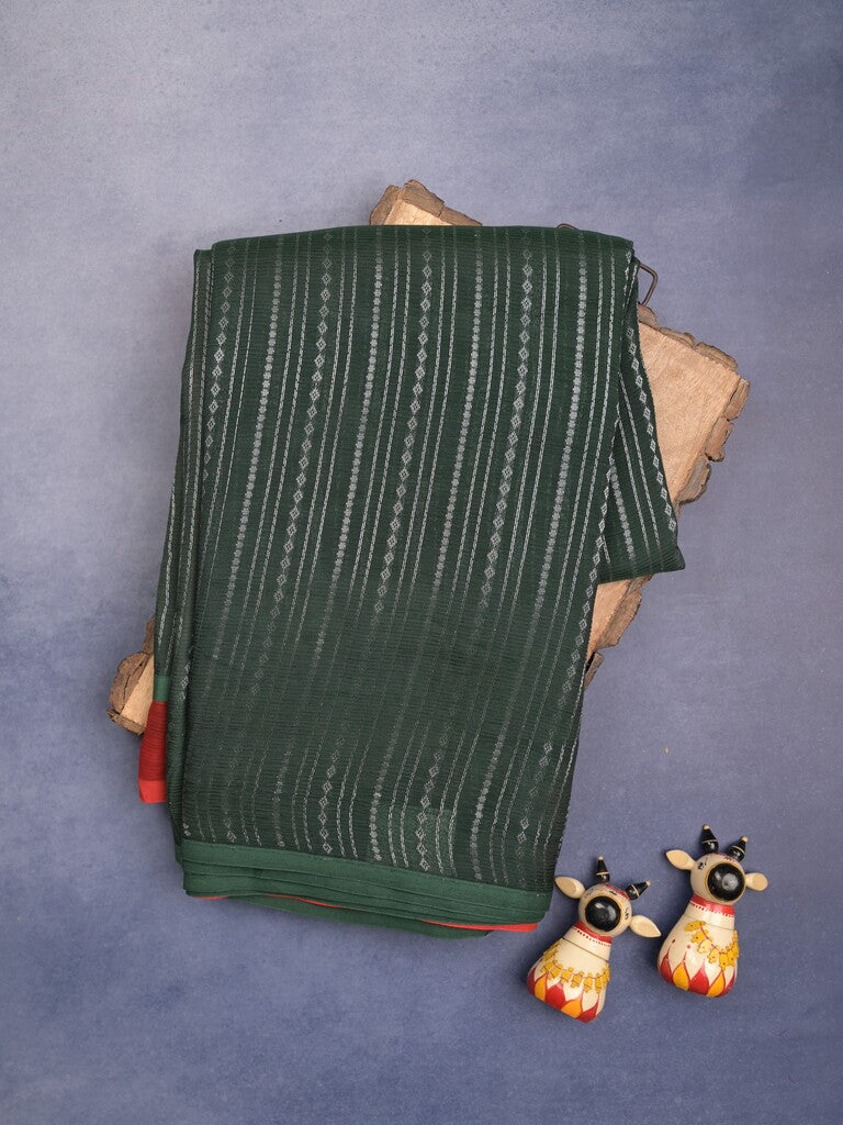 Mangalagiri fancy saree black color allover zari stripes with contrast pallu and contrast plain blouse