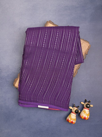 Mangalagiri fancy saree purple color allover zari stripes with contrast pallu and contrast plain blouse