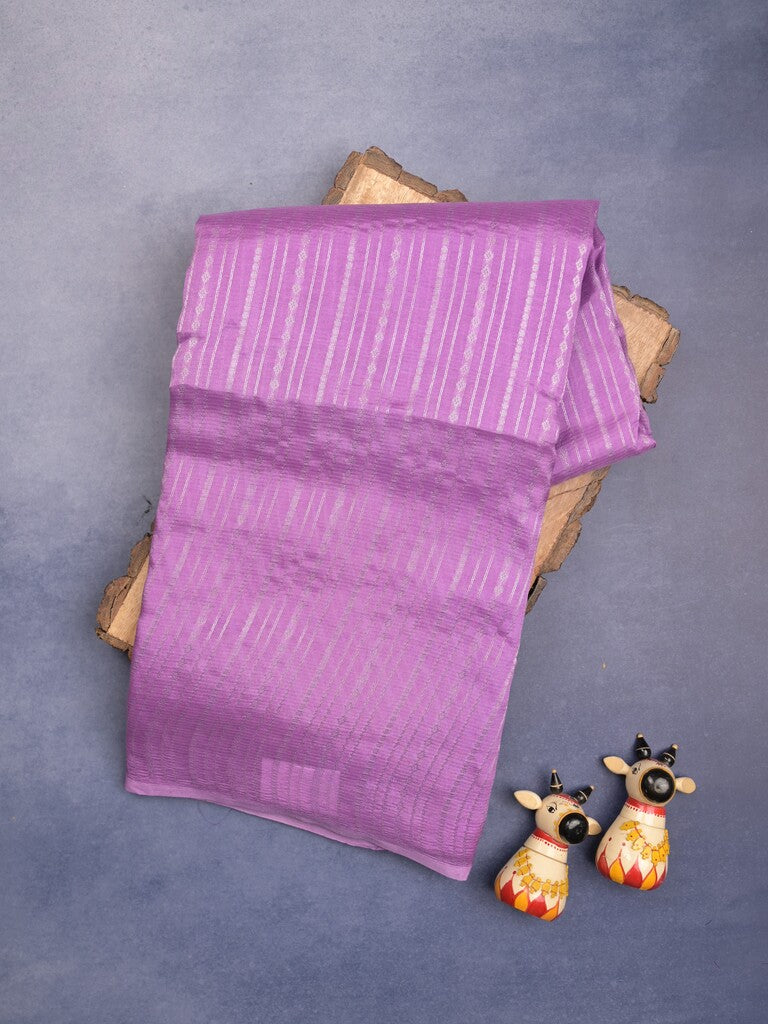 Mangalagiri fancy saree light purple color allover zari stripes with contrast pallu and contrast plain blouse