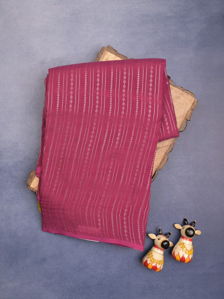Mangalagiri fancy saree magenta color allover zari stripes with contrast pallu and contrast plain blouse