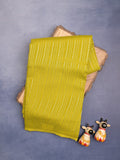 Mangalagiri fancy saree parrot green color allover zari stripes with contrast pallu and contrast plain blouse