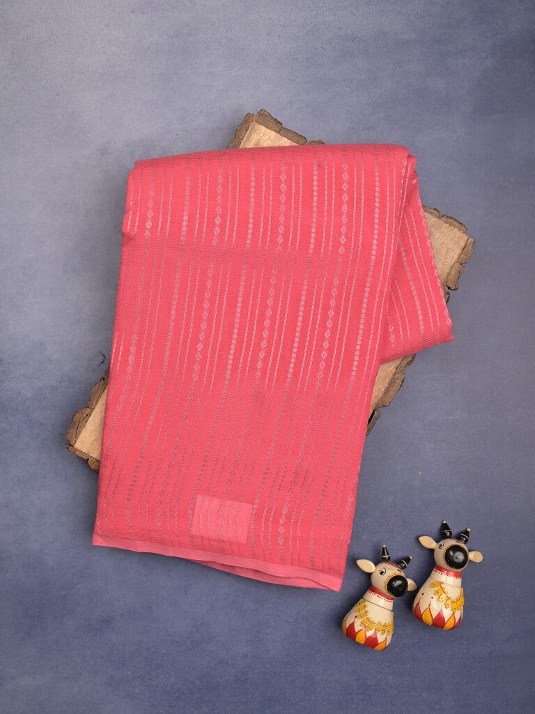 Mangalagiri fancy saree pink color allover zari stripes with contrast pallu and contrast plain blouse