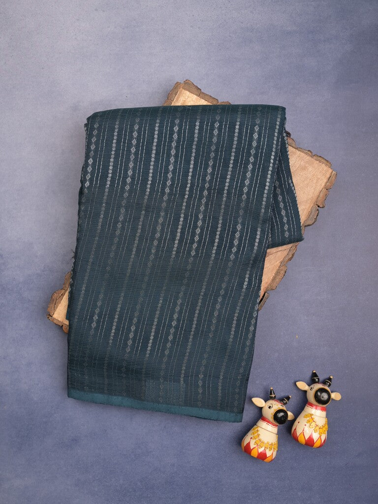 Mangalagiri fancy saree navy blue color allover zari stripes with contrast pallu and contrast plain blouse