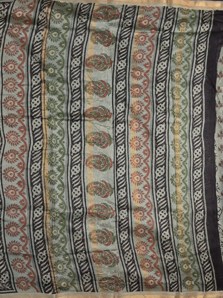 Maheshwari fancy saree grey color allover prints & small zari border with printed pallu and printed blouse