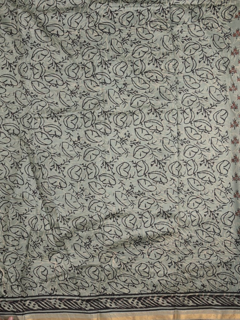 Maheshwari fancy saree grey color allover prints & small zari border with printed pallu and printed blouse