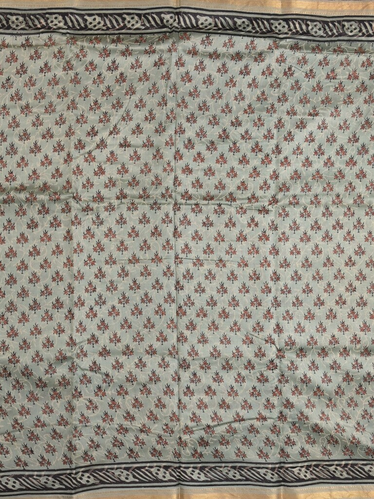 Maheshwari fancy saree grey color allover prints & small zari border with printed pallu and printed blouse