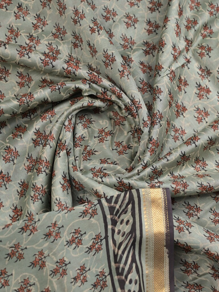 Maheshwari fancy saree grey color allover prints & small zari border with printed pallu and printed blouse