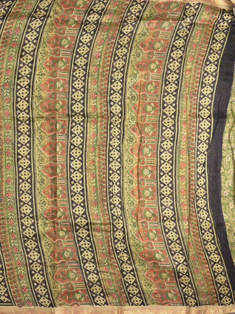 Maheshwari fancy saree olive green color allover prints & small zari border with printed pallu and printed blouse