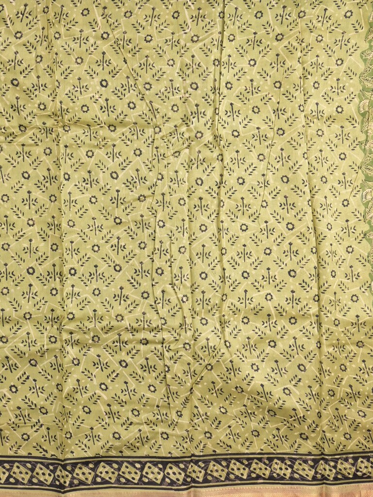 Maheshwari fancy saree olive green color allover prints & small zari border with printed pallu and printed blouse