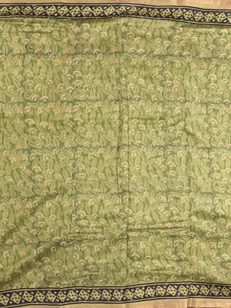 Maheshwari fancy saree olive green color allover prints & small zari border with printed pallu and printed blouse