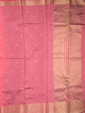 Dupion fancy saree baby pink color allover zari motifs & zari border with zari pallu and contrast blouse