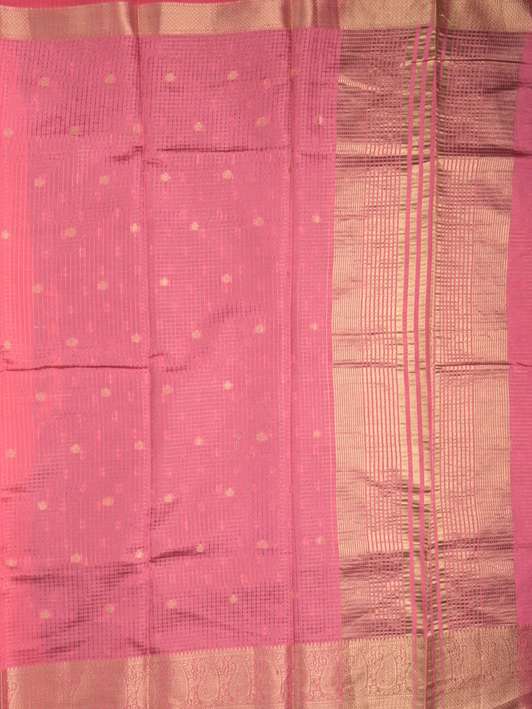 Dupion fancy saree baby pink color allover zari motifs & zari border with zari pallu and contrast blouse