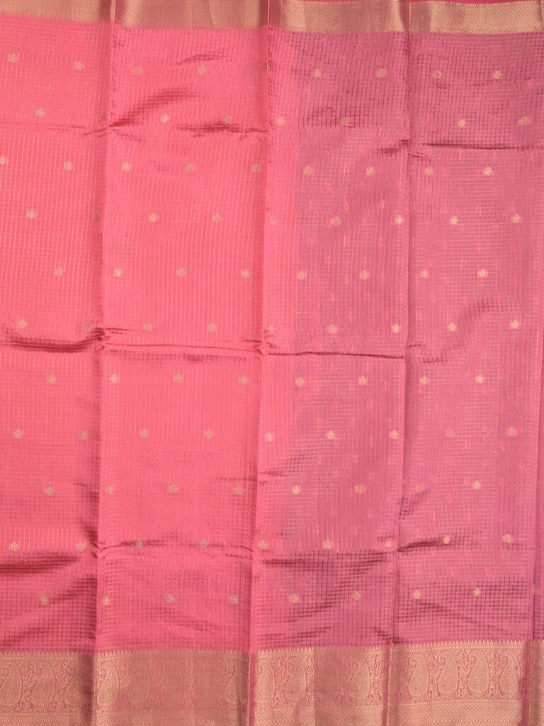 Dupion fancy saree baby pink color allover zari motifs & zari border with zari pallu and contrast blouse