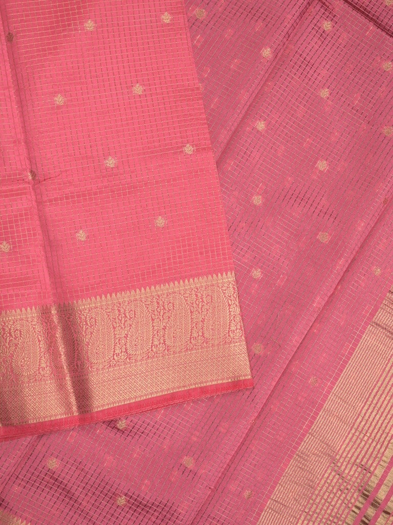 Dupion fancy saree baby pink color allover zari motifs & zari border with zari pallu and contrast blouse