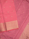 Dupion fancy saree baby pink color allover zari motifs & zari border with zari pallu and contrast blouse