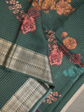 Maheshwari fancy saree dark green color allover prints & zari border with short zari pallu and plain blouse