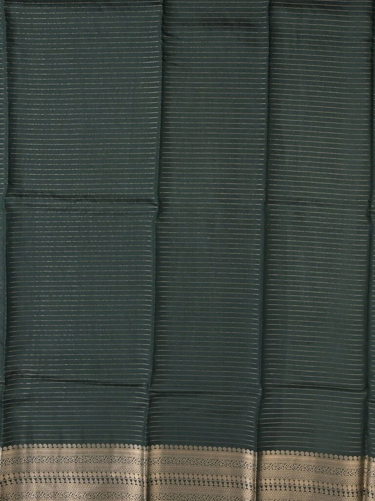 Maheshwari fancy saree dark green color allover prints & zari border with short zari pallu and plain blouse