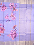 Maheshwari fancy saree lavender color allover prints & zari border with short zari pallu and plain blouse