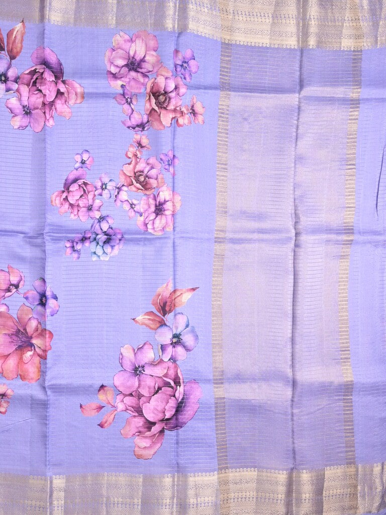 Maheshwari fancy saree lavender color allover prints & zari border with short zari pallu and plain blouse