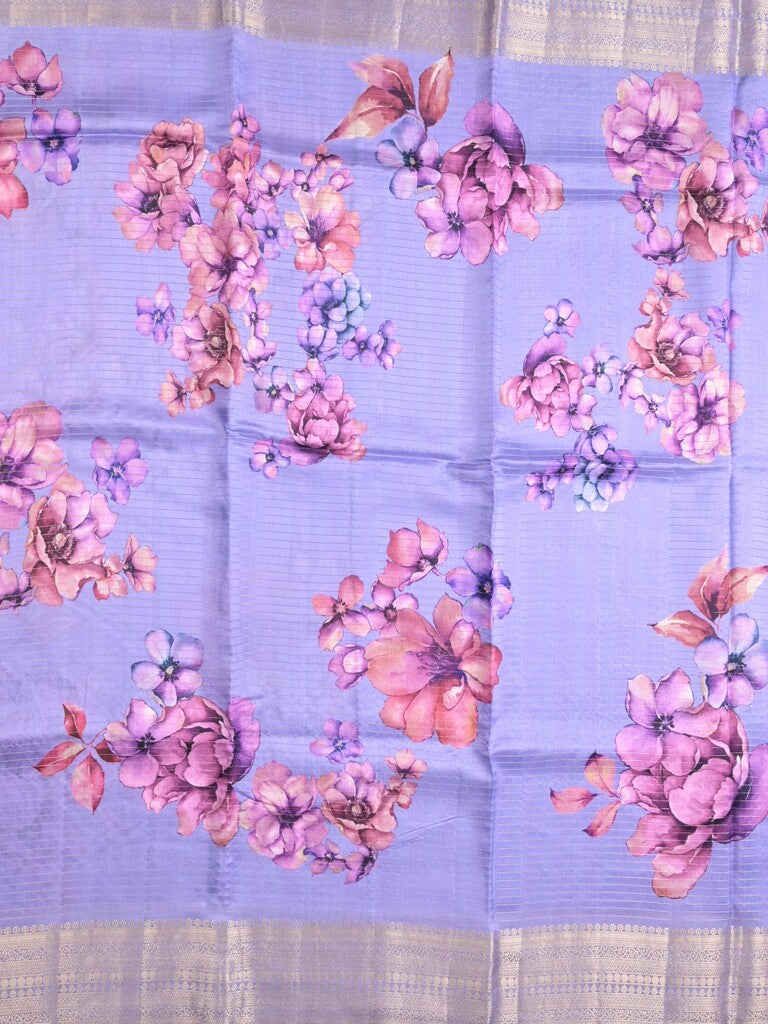Maheshwari fancy saree lavender color allover prints & zari border with short zari pallu and plain blouse