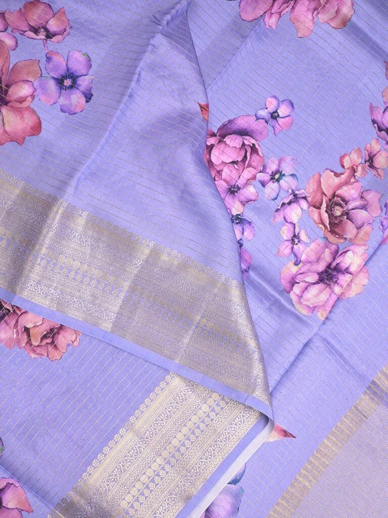 Maheshwari fancy saree lavender color allover prints & zari border with short zari pallu and plain blouse