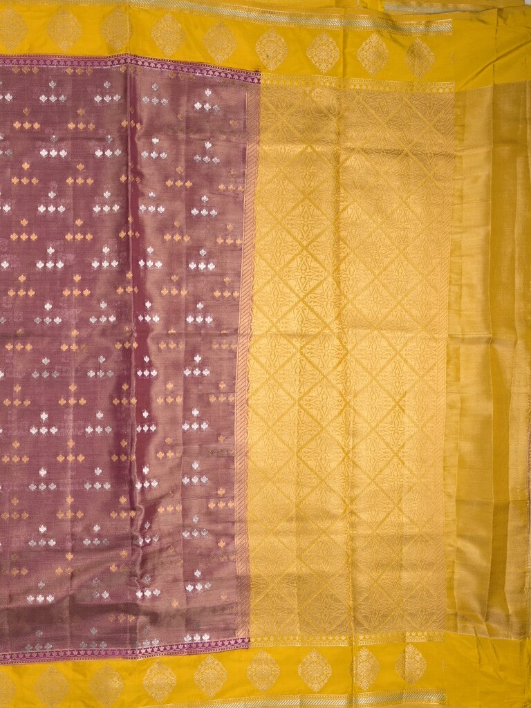 Dupion tissue fancy saree onion pink color allover zari motifs & zari border with brocade pallu and brocade blouse