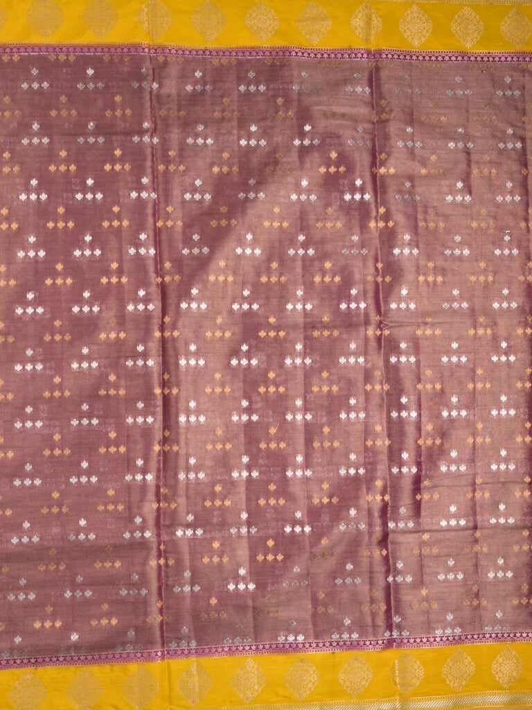 Dupion tissue fancy saree onion pink color allover zari motifs & zari border with brocade pallu and brocade blouse