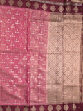 Dupion tissue fancy saree pink color allover zari motifs & zari border with brocade pallu and brocade blouse