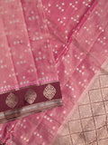 Dupion tissue fancy saree pink color allover zari motifs & zari border with brocade pallu and brocade blouse