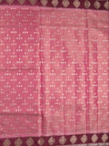 Dupion tissue fancy saree pink color allover zari motifs & zari border with brocade pallu and brocade blouse