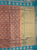 Dupion tissue fancy saree brown color allover zari motifs & zari border with brocade pallu and brocade blouse
