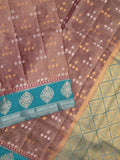 Dupion tissue fancy saree brown color allover zari motifs & zari border with brocade pallu and brocade blouse