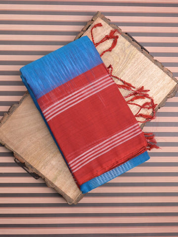 Dhaka cotton saree sky blue color allover weaves & kaddi border with contrast pallu and attached plain blouse