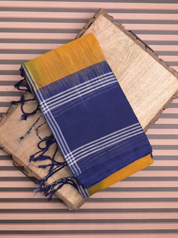 Dhaka cotton saree golden yellow color allover weaves & kaddi border with contrast pallu and attached plain blouse