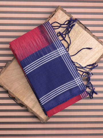 Dhaka cotton saree cherry pink color allover weaves & kaddi border with contrast pallu and attached plain blouse