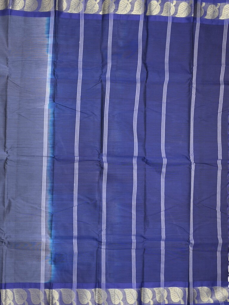 Dhaka cotton saree navy blue color allover plain & small border with contrast pallu and attached plain blouse