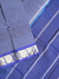 Dhaka cotton saree navy blue color allover plain & small border with contrast pallu and attached plain blouse