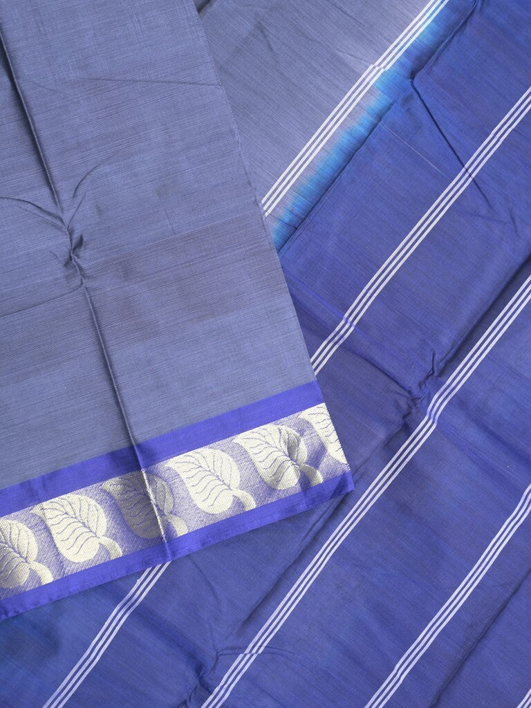 Dhaka cotton saree navy blue color allover plain & small border with contrast pallu and attached plain blouse