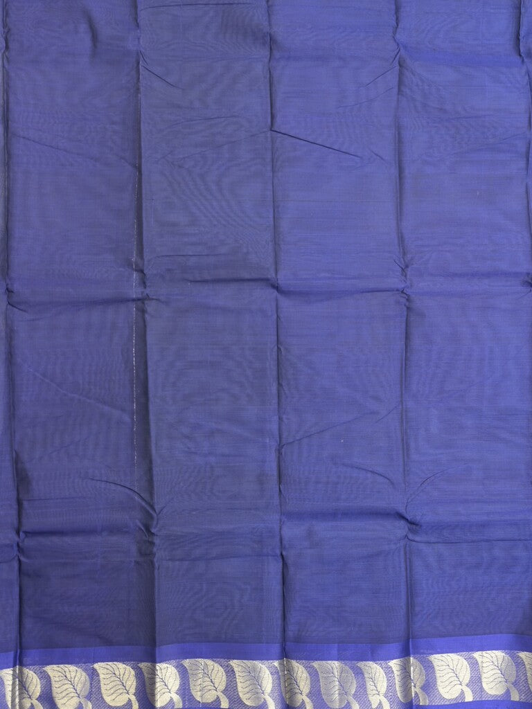 Dhaka cotton saree navy blue color allover plain & small border with contrast pallu and attached plain blouse